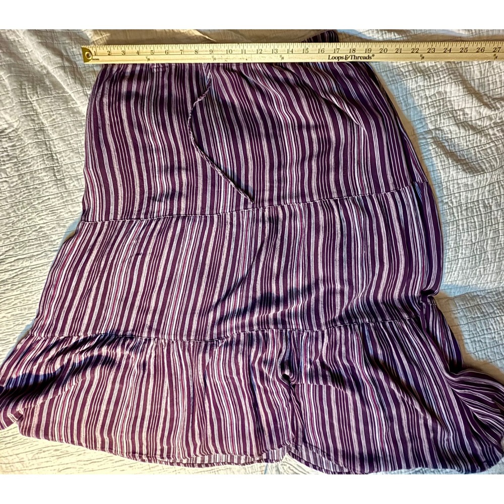 Coldwater Creek Purple Striped Tiered Midi Skirt Elastic Waist Boho Casual